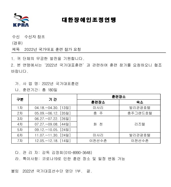 조정 국가대표 훈련 참가 (1)