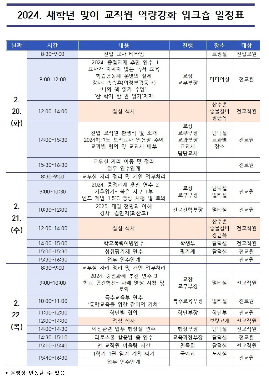 [게시] 2024. 새학년 교직원 연수(24. 2. 20~24)